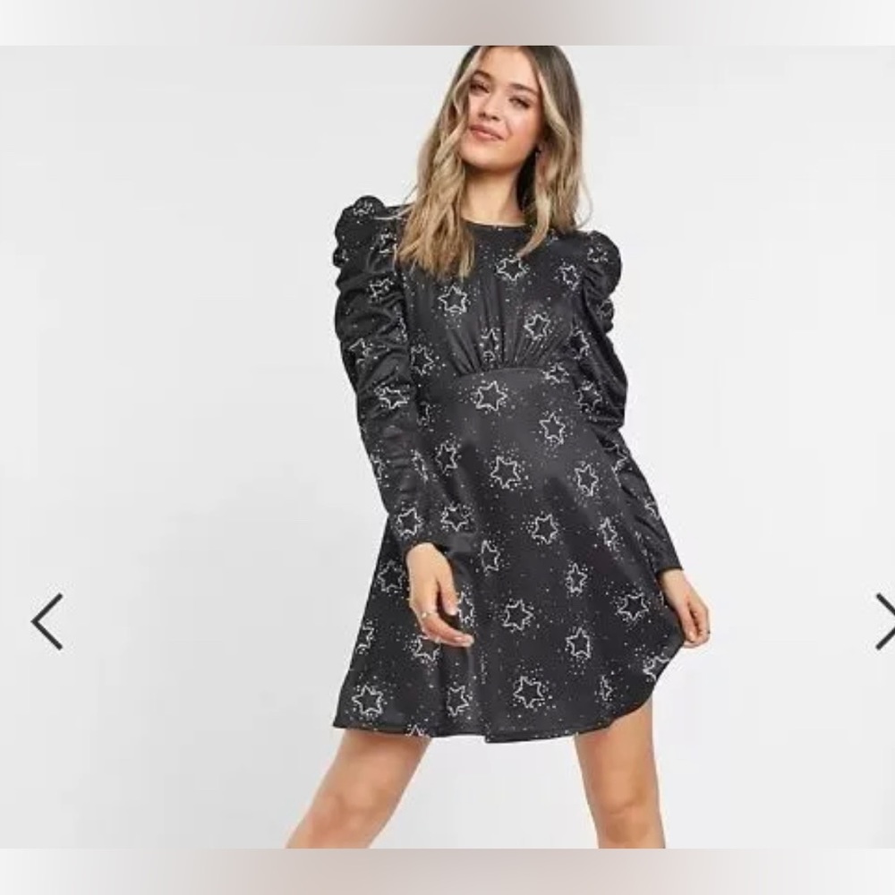 Topshop Star Print Puff Sleeve Babydoll Dress
